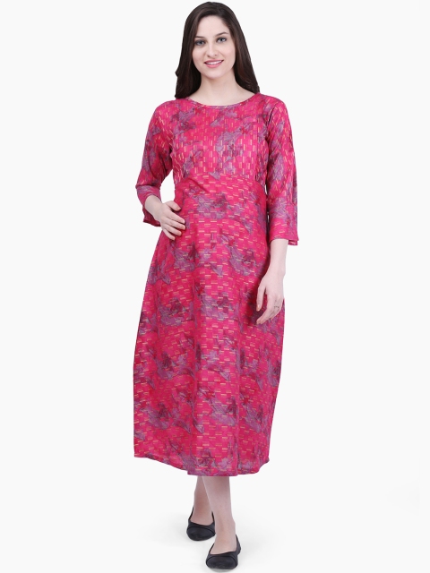 

MomToBe Women Pink Printed Fit and Flare Maternity Dress