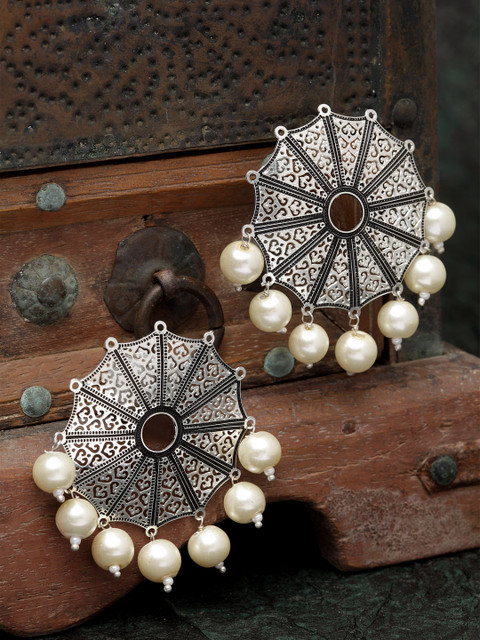 

PANASH Rhodium-Plated Circular Drop Earrings, Silver