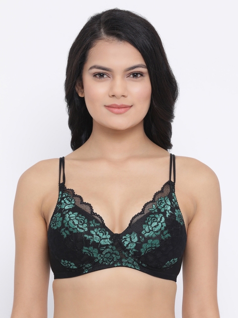 

Clovia Black & Green Lace Padded Wirefree Full Cup Bra BR1875P1332B