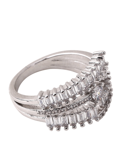 

Rubans Silver-Plated Handcrafted American Diamond Studded Finger Ring