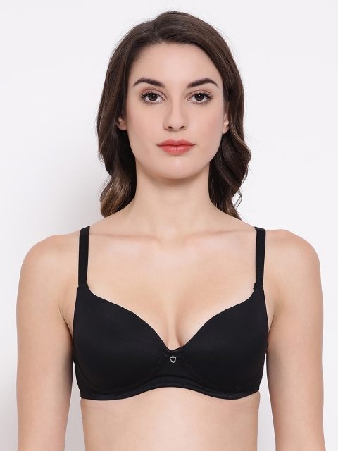 

Clovia Black Solid Non-Wired Lightly Padded T-shirt Bra BR1636A1330B