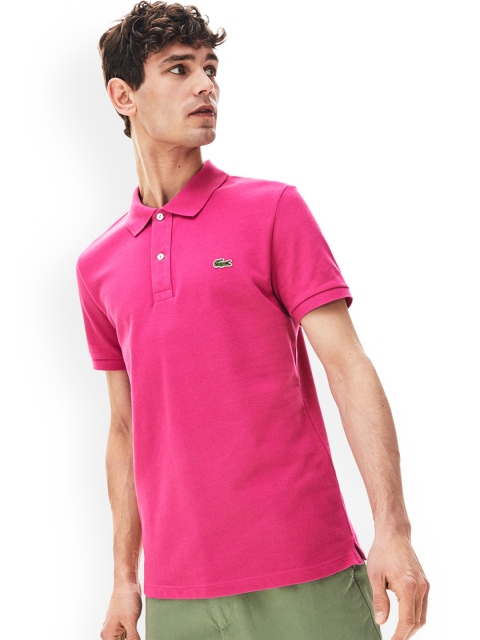 

Lacoste Men Pink Solid Polo Collar Slim Fit T-shirt