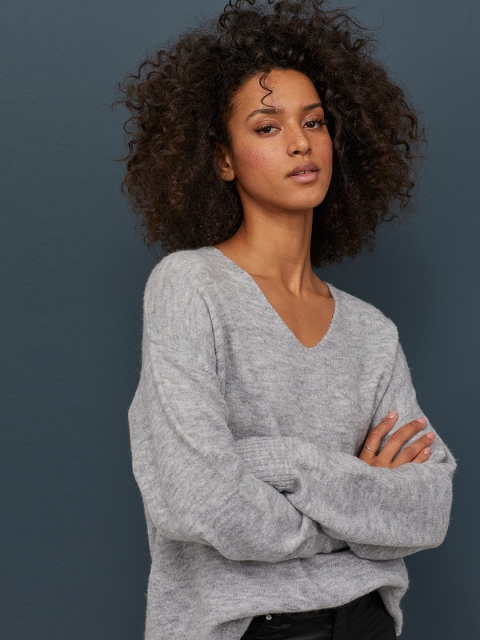 

H&M Women Grey Fine-Knit Jumper