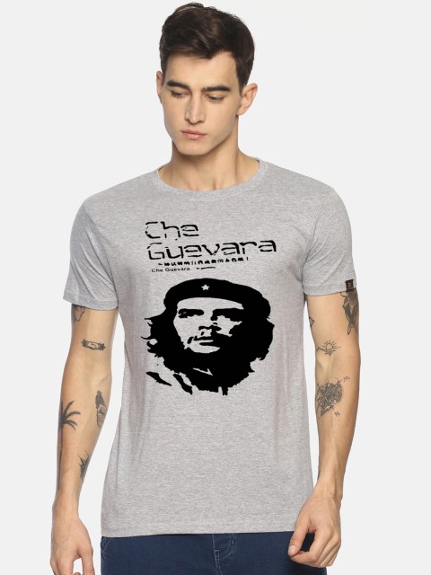 

Le Bison Men Grey & Black Printed Round Neck T-shirt