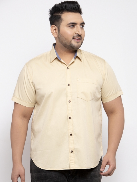 

plusS Men Beige Regular Fit Solid Casual Shirt
