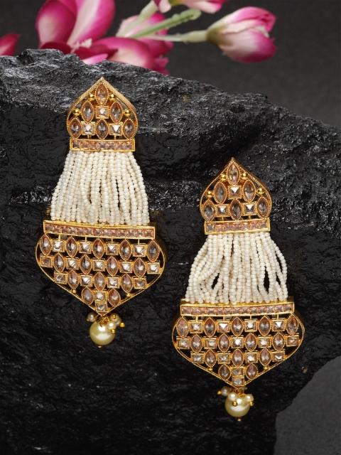 

DUGRISTYLE Gold-Plated & White Pearl Studded Classic Drop Earrings