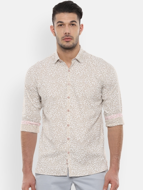 

V Dot Men Beige Slim Fit Printed Casual Shirt