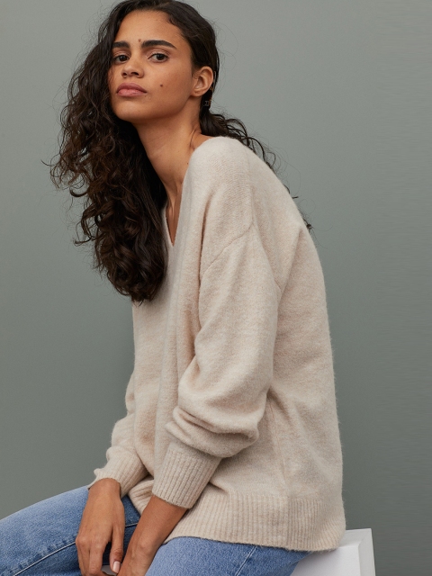 

H&M Women Beige Fine-Knit Jumper