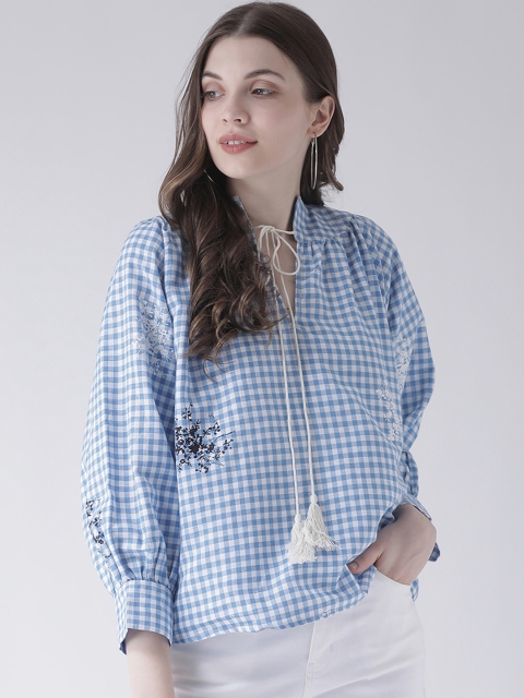 

MsFQ Women Blue Checked A-Line Top