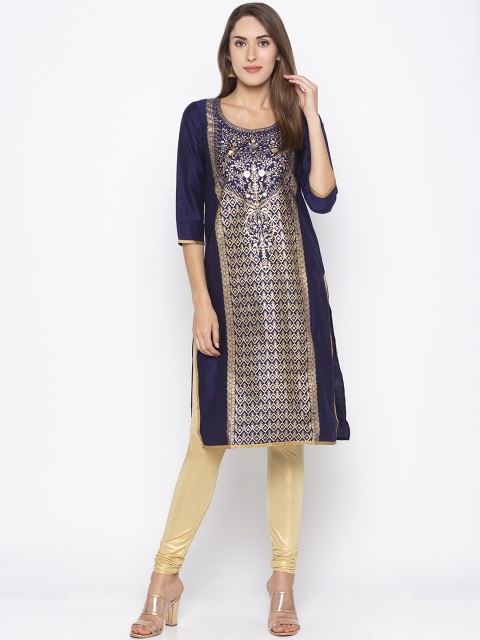 

Globus Women Navy Blue Printed Straight Kurta