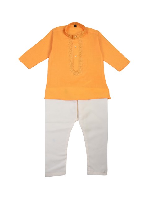 

La Bele Boys Mustard Yellow & Cream-Coloured Embroidered Kurta with Pyjamas