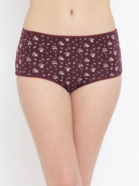 

Clovia Women Burgundy Floral Printed High-Rise Hipster Briefs PN2715S15S, Purple
