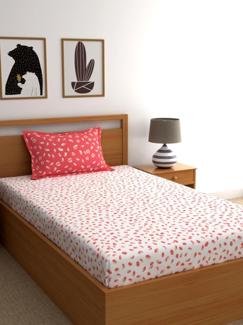 

Dreamscape Coral White Abstract 180 TC Cotton 1 Single Bedsheet with 1 Pillow Covers