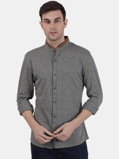 

Checksy Men Black & Grey Slim Fit Self Design Casual Shirt
