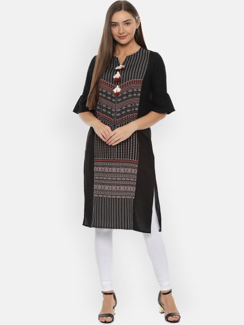 

People Women Black & White Printed Straight Kurta