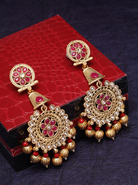 

PANASH Gold-Plated & Red Circular Drop Earrings