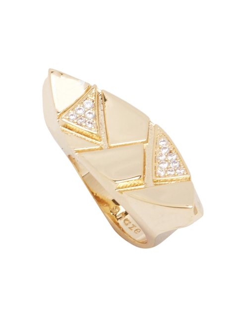 

shaze Women Gold-Toned Stone-Studded Boat Finger Ring