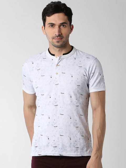 

Peter England Casuals Men White Slim Fit Printed Mandarin Collar T-shirt