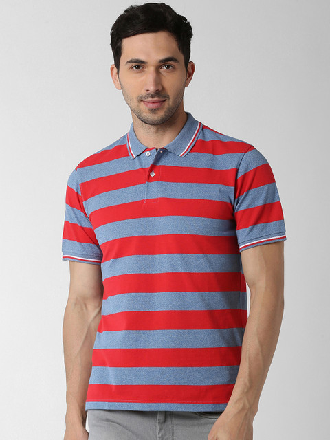 

Peter England Casuals Men Red Striped Polo Collar T-shirt
