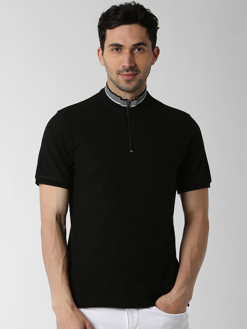 

Peter England Casuals Men Black Solid Mandarin Collar T-shirt