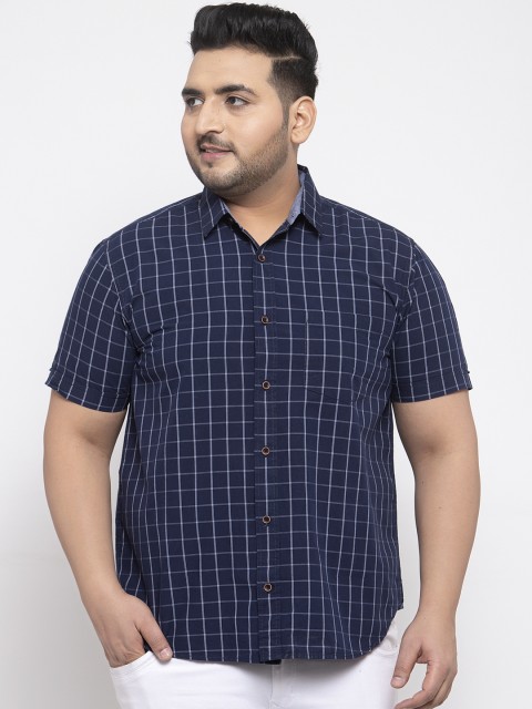

plusS Men Navy Blue Regular Fit Checked Casual Shirt