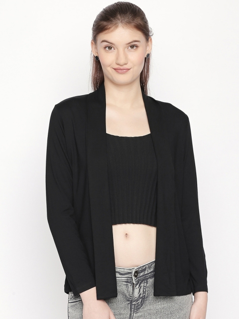 

Honey by Pantaloons Women Black Solid Open Front Shrug