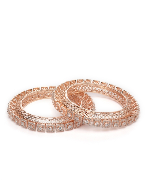 

DUGRISTYLE Set of 2 Rose Gold-Plated & White American Diamond Studded Bangles