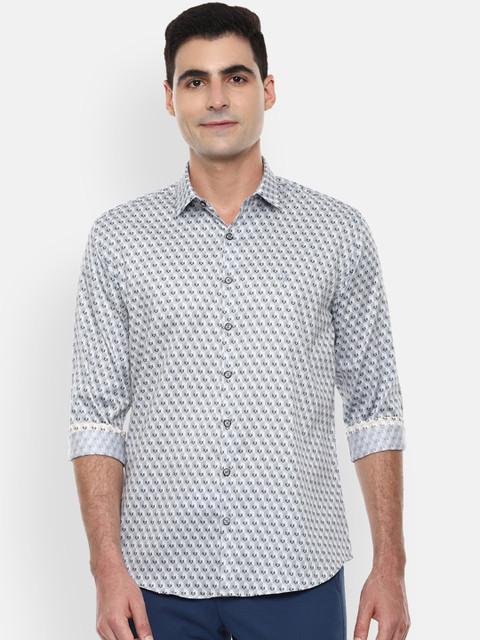 

V Dot Men Grey & White Slim Fit Printed Casual Shirt