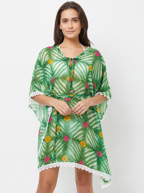 

Mirchi Fashion Women Green & Off-White Dyed Kaftan Cover-Up Dress