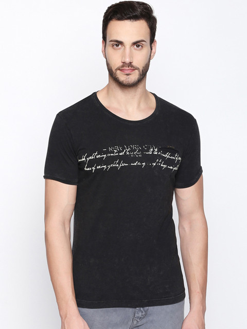 

Rex Straut Jeans Men Black Slim Fit Printed Round Neck T-shirt
