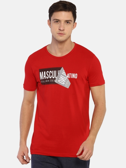 

Masculino Latino Men Red & Black Printed Round Neck Slim Fit T-shirt