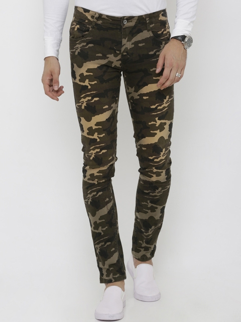 

Rex Straut Jeans Men Olive Brown Slim Fit Mid-Rise Clean Look Camouflage Stretchable Jeans