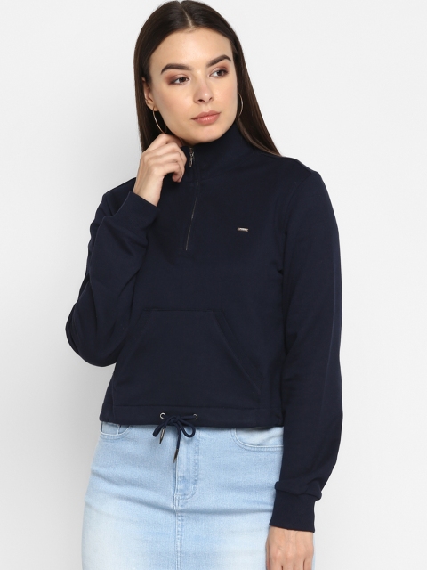 

FOSH Women Navy Blue Solid Sweatshirt