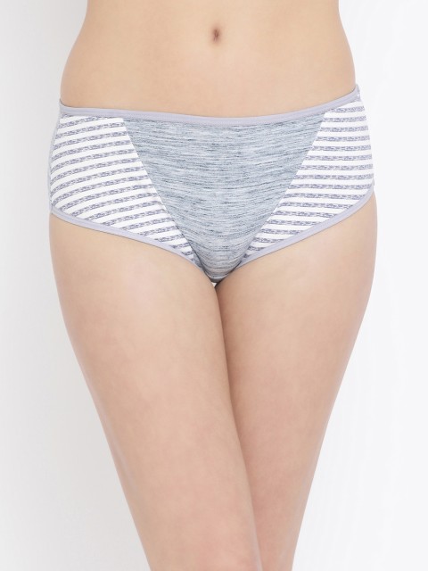 

Clovia Women Blue & White Printed Mid-Rise Hipster Briefs With Striped Panels PN3426P03