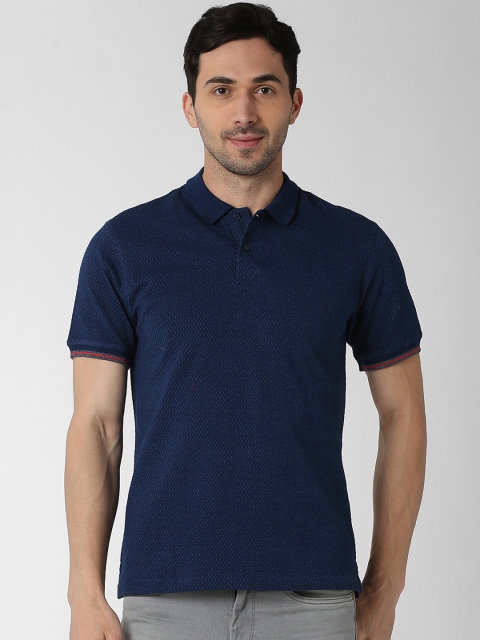 Peter England Casuals Men Navy Blue Solid Polo Collar T-shirt
