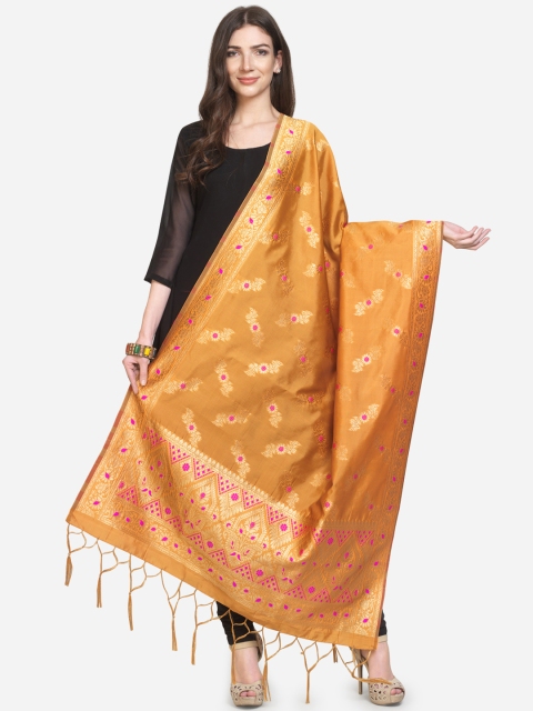 

Satrani Mustard Yellow & Gold-Coloured Poly Silk Jacquard Banarasi Dupatta