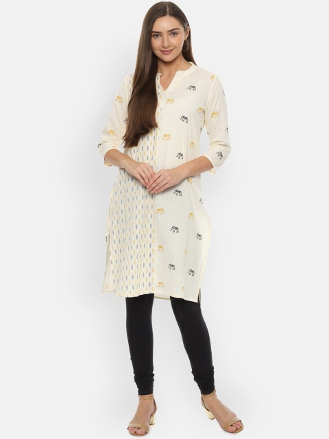 

People Women Cream-Coloured Printed Straight Kurta