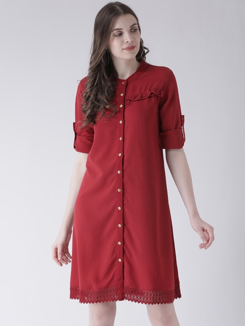 MsFQ Women Maroon Solid Shirt Dress