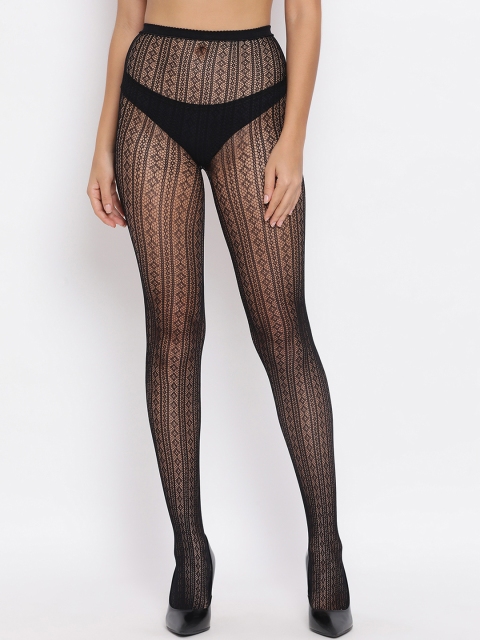 

Clovia Women Black Patterned Lace High-Rise Stockings