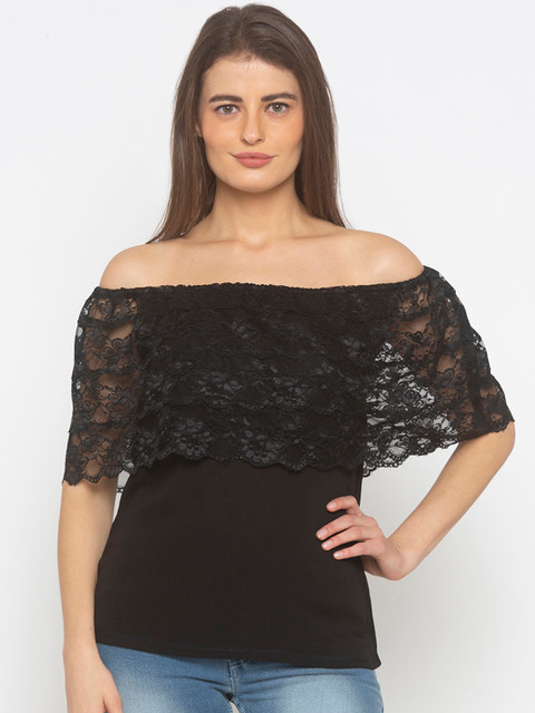 

Iti Women Black Self Design Bardot Top