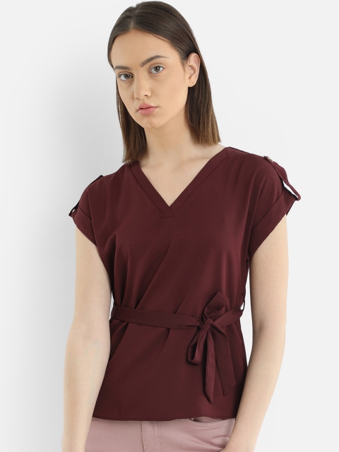 

COVER STORY Women Maroon Solid A-Line Top