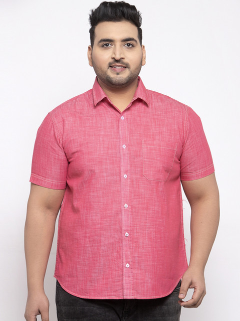

plusS Men Pink Regular Fit Solid Casual Shirt