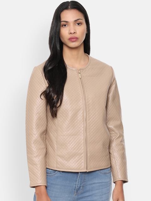 

Van Heusen Woman Women Beige Self Design Biker Jacket