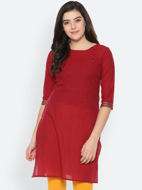 

People Women Red Solid Straight Kurta