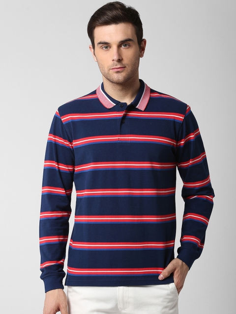 

Peter England Casuals Men Blue Striped Polo Collar T-shirt