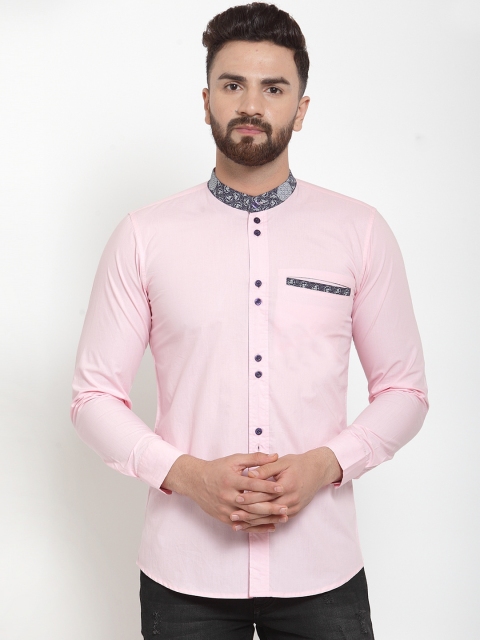 Purple State Men Pink Slim Fit Solid Casual Shirt