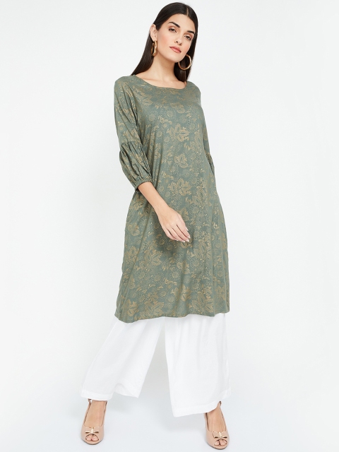 

Melange by Lifestyle Women Grey & Gold-Toned Printed Straight Kurta