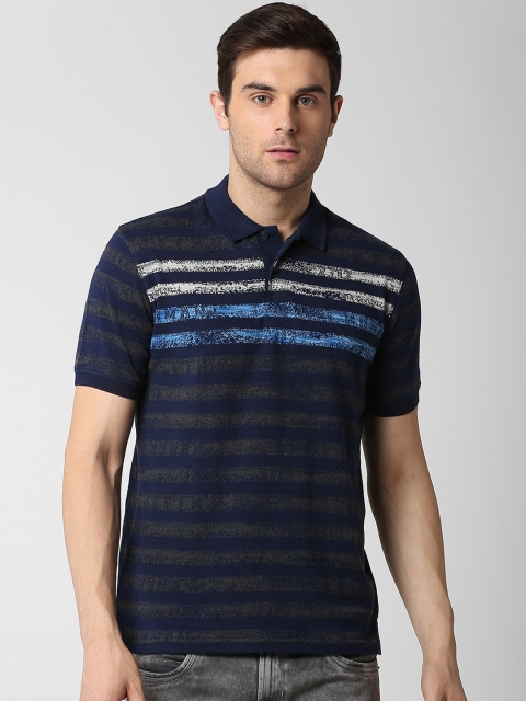 

Peter England Casuals Men Blue Slim Fit Striped Polo Collar T-shirt