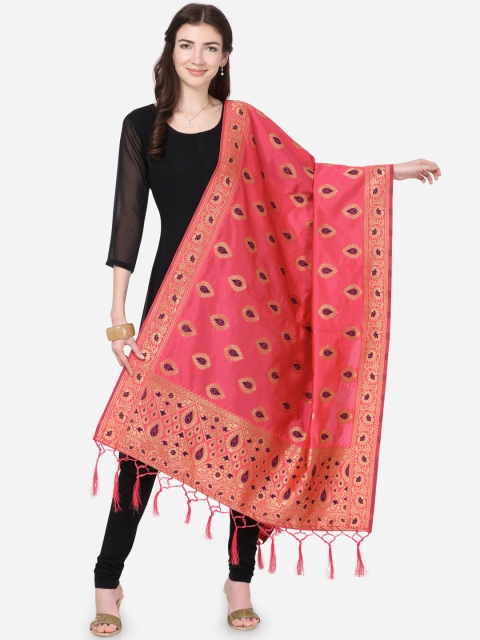 

Satrani Pink & Gold-Coloured Woven Design Dupatta