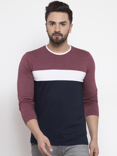 

Kalt Men Maroon Colourblocked Round Neck T-shirt